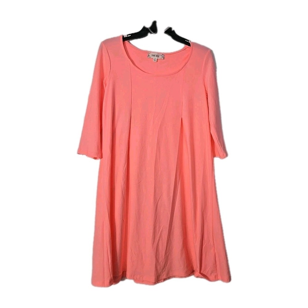 Pink‎  Rose Shirt Dress Pink Solid 3/4 Sleeve Knee Length  Size Medium